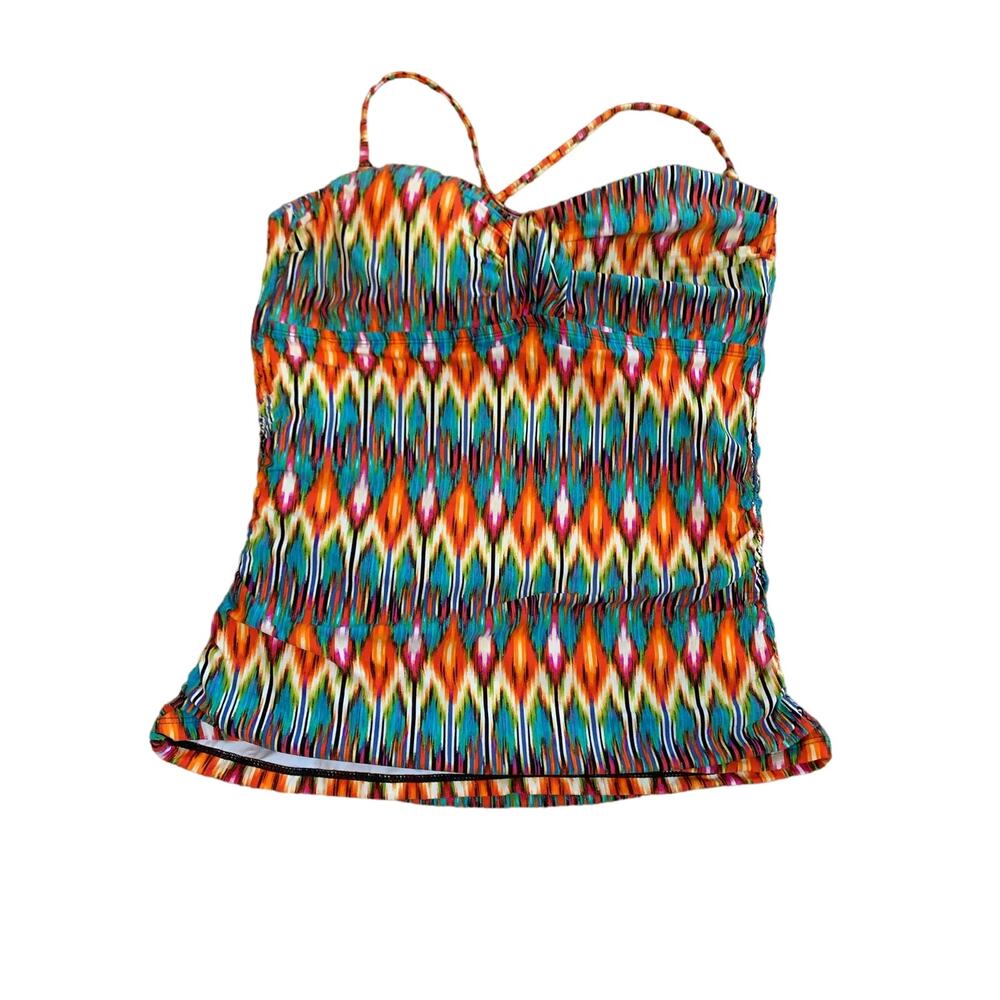 Kenneth Cole Stain Glass Print Size XL Women's Tankini Swim  Multicolor Top